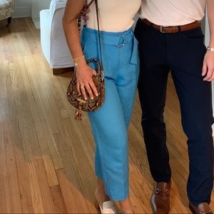 Ann Taylor Tapered Ankle Blue Linen Pant